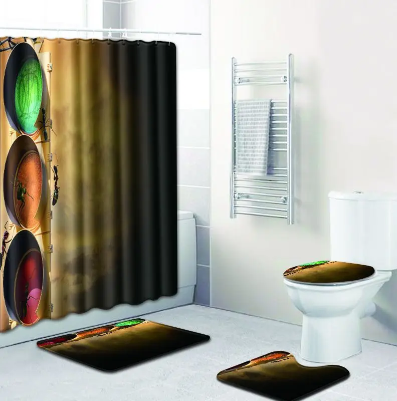 

Zeegle Ant Bath Mat Set with Curtain Natural Bath Rug Modern Soft Mat for Toilet Decor Washable Toilet Rug Toilet Accessories