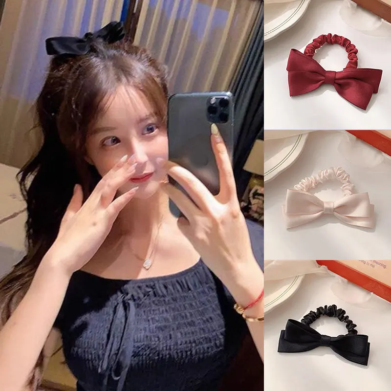

Sweet Temperament Pure Color Head Rope Stylish Elastic Rubber Band Lovely Princess Style Bow-knot Ribbon Hair Accessories