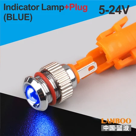 8mm-Blue(5-24V)Plug LANBOO 8 мм IP68 водонепроницаемый точечный светильник красный зеленый желтый Буле 12 В 24 в 110 В 250 В светодиодная металлическая контрольная лампа световой индикатор - Цвет: 8mm-Blue(5-24V)Plug