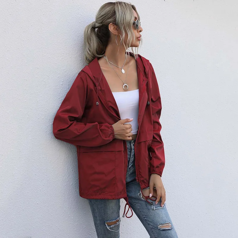 

2021 Autumn Hooded Waterproof Jacket Women Female Loose Coat Women Plus Size Zipper Jackets For Women
