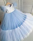 Небесно-голубое Цветочное платье для девочки на свадьбу, серебряный Топ с блестками, пышные платья для девочек, детская одежда на заказ