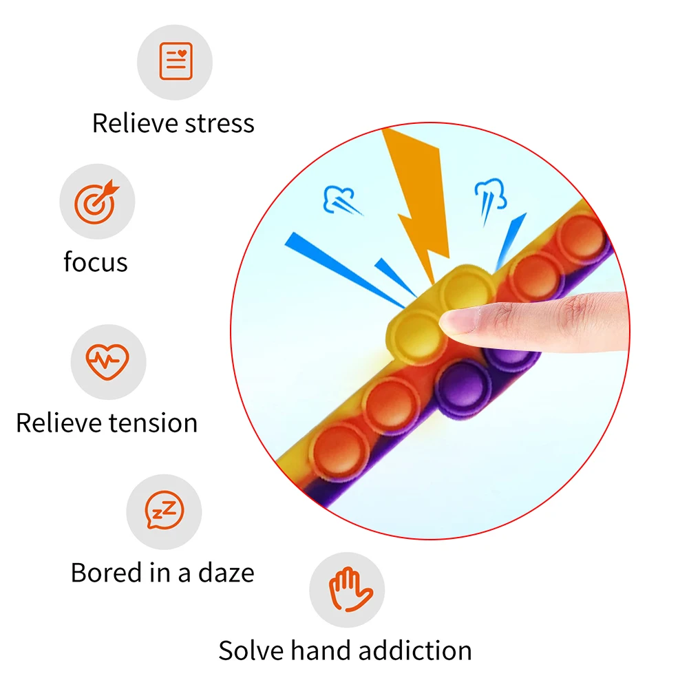 Pulsera de descompresi&oacute;n de burbujas de arco&iacute;ris para ni&ntilde;os y adultos, juguete sensorial de pulsera burbuja, juguete educativo-3