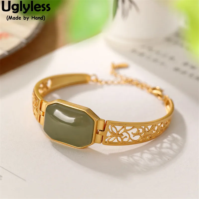 Женский браслет из серебра 925 пробы с нефритом|Гибкие и жесткие браслеты| |