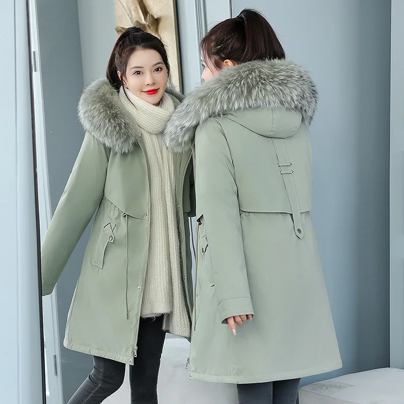 ZQLZ Winter Jacket Women Hooded Fur Collar Down Cotton Loose Long Parka Mujer Casual Warm Coat Female Oversized Overcoat Femme