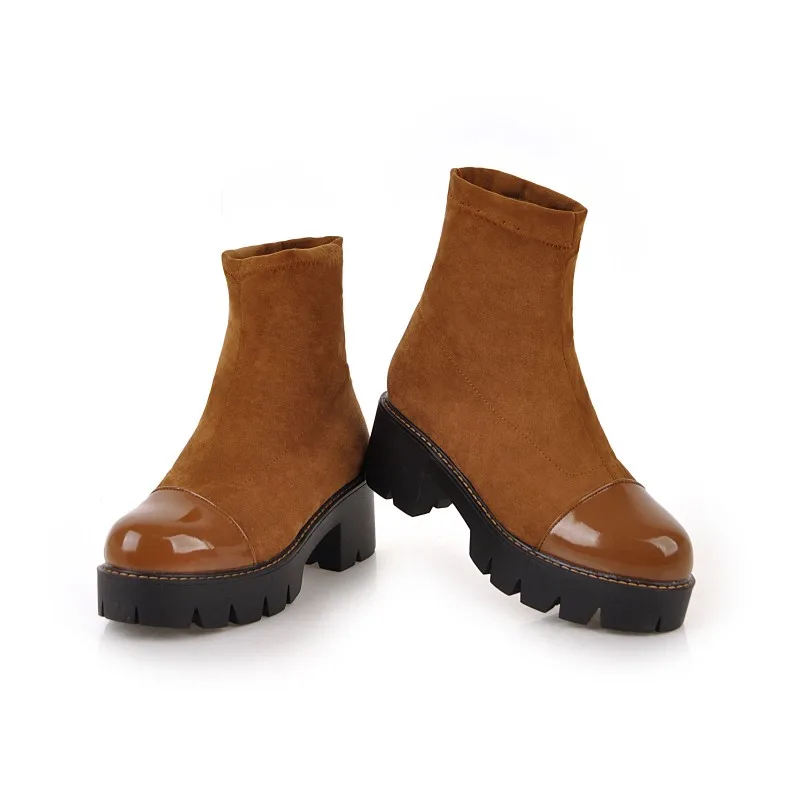 Женские ботильоны с круглым носком водонепроницаемые ботинки на платформе