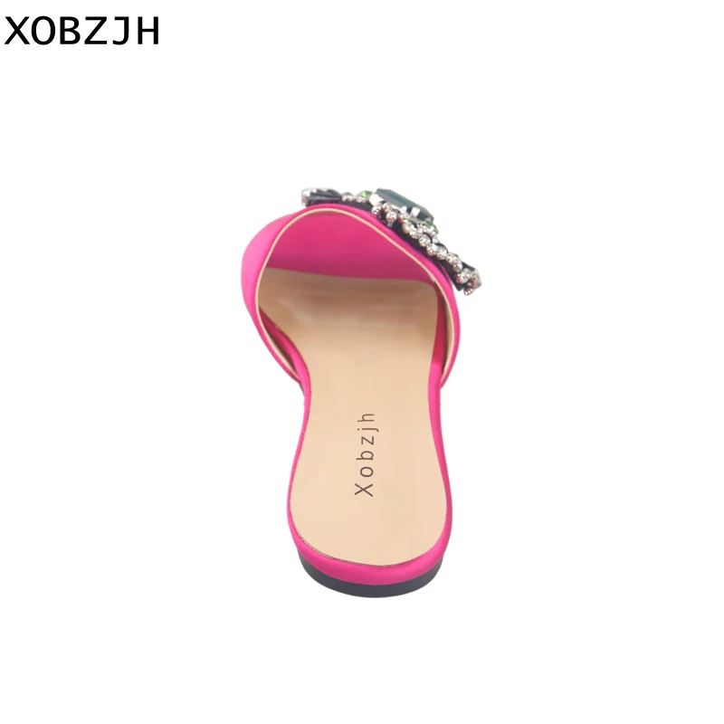 Женские босоножки на плоской подошве туфли из кожи пурпурного цвета со стразами