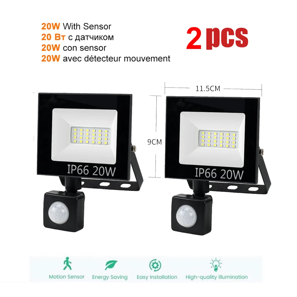 

2 pcs 220V 10-100W LED FloodLight Spotlight Exterior Street wall reflector LED Light Waterproof PIR Motion Sensor Emergency Secu