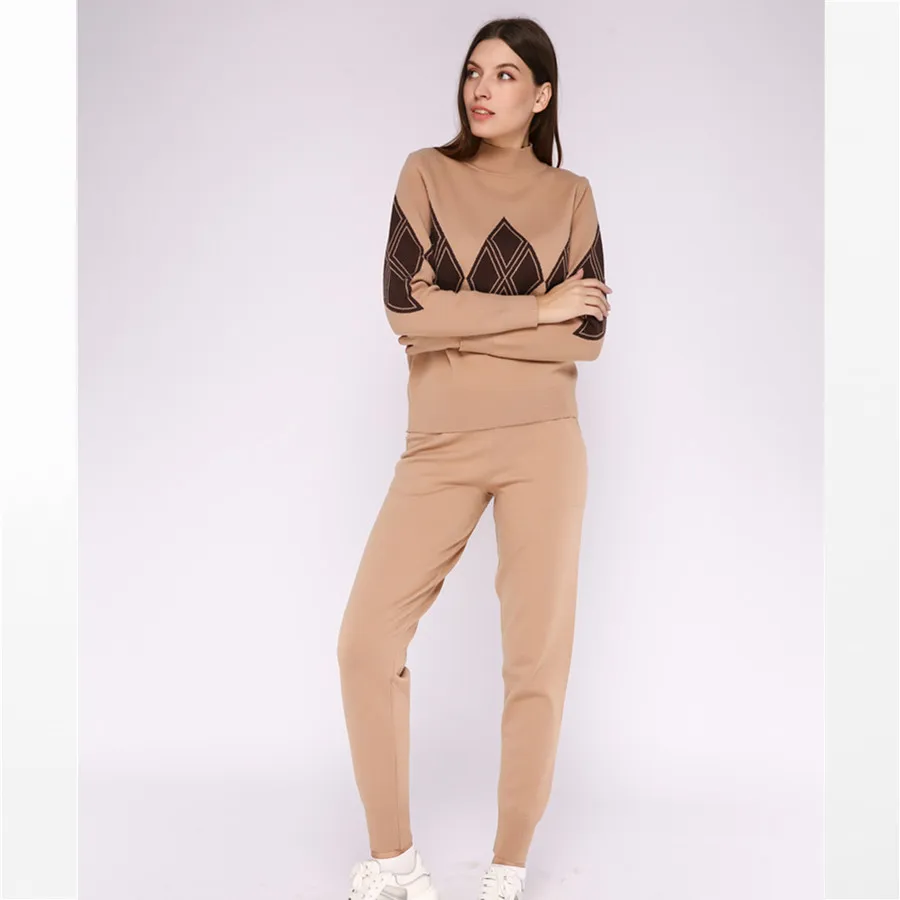 Knitted tracksuit for women Hooded Sweater Casual knitted suit Women 2 Piece set Zipper long sleeve Sporting women's suit