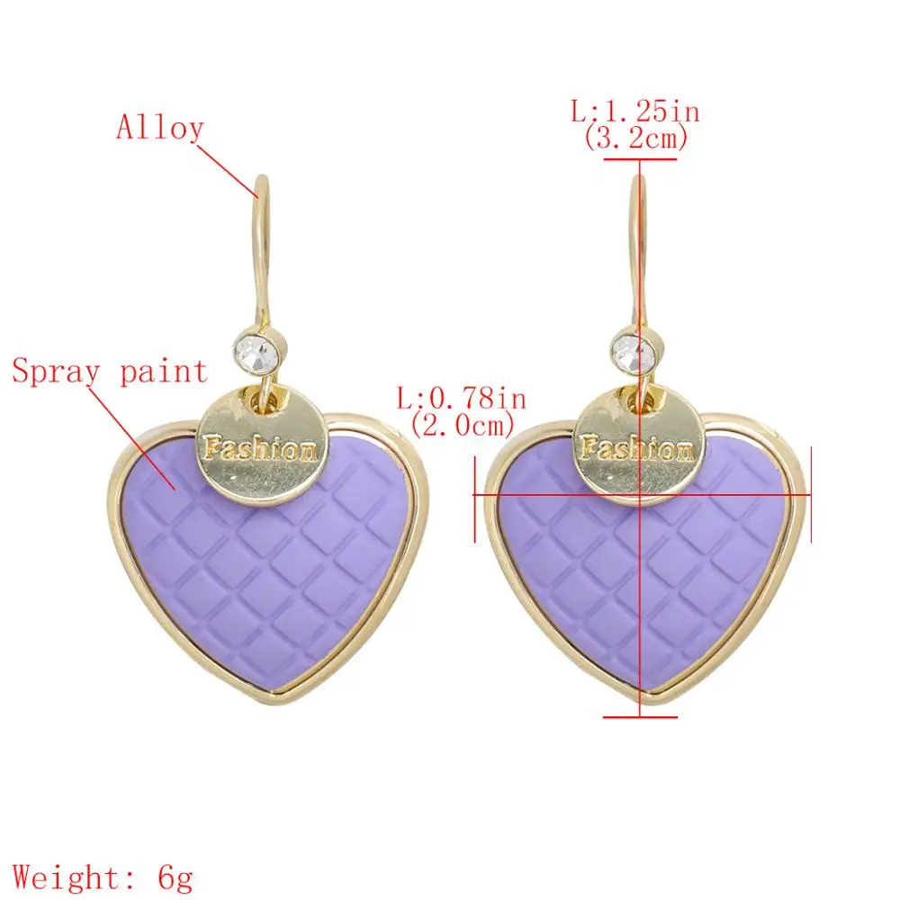 

Bow Love Heart-shaped Resin Earrings Simple Alloy Paint Flower Earrings Girl Heart Trend European and American Earrings Purple