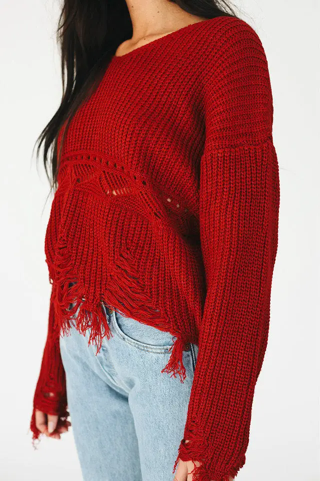 Winter and Autumn Fashion V Neck Fringe Distressed Knitted Female Sweater Long Sleeve Frayed Pullover Women | Женская одежда