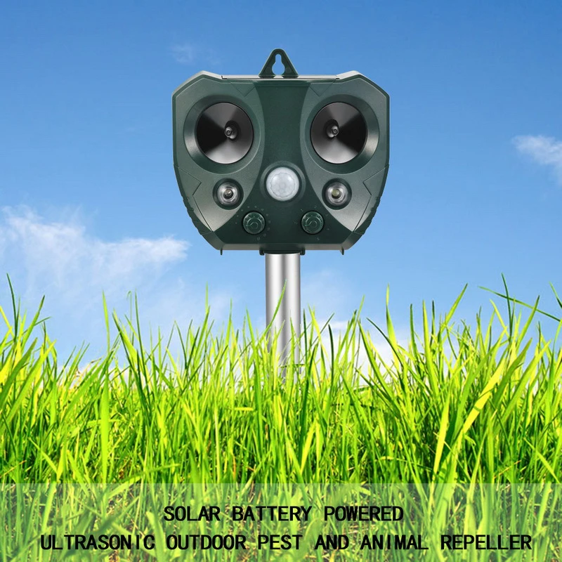 

Solar Ultrasonic Animal Repeller PIR Sensor Outdoor Garden Pest Mouse Bird Cat Dog Rabbit Bat Repellent Keep Animals Away