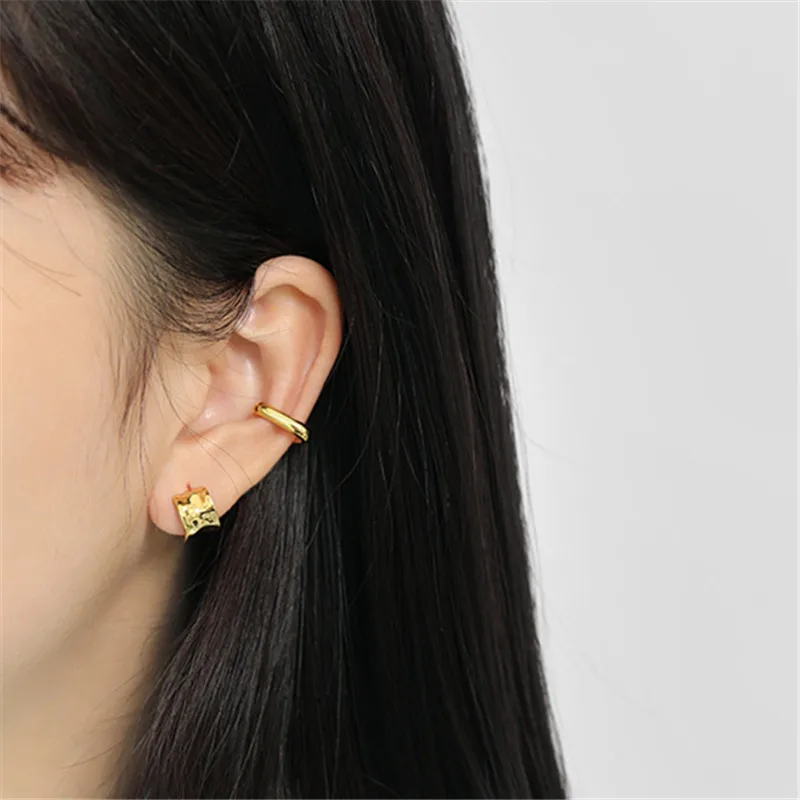 OBEAR 925 пробы серебряные Простые геометрические золотые серьги-клипсы для женщин