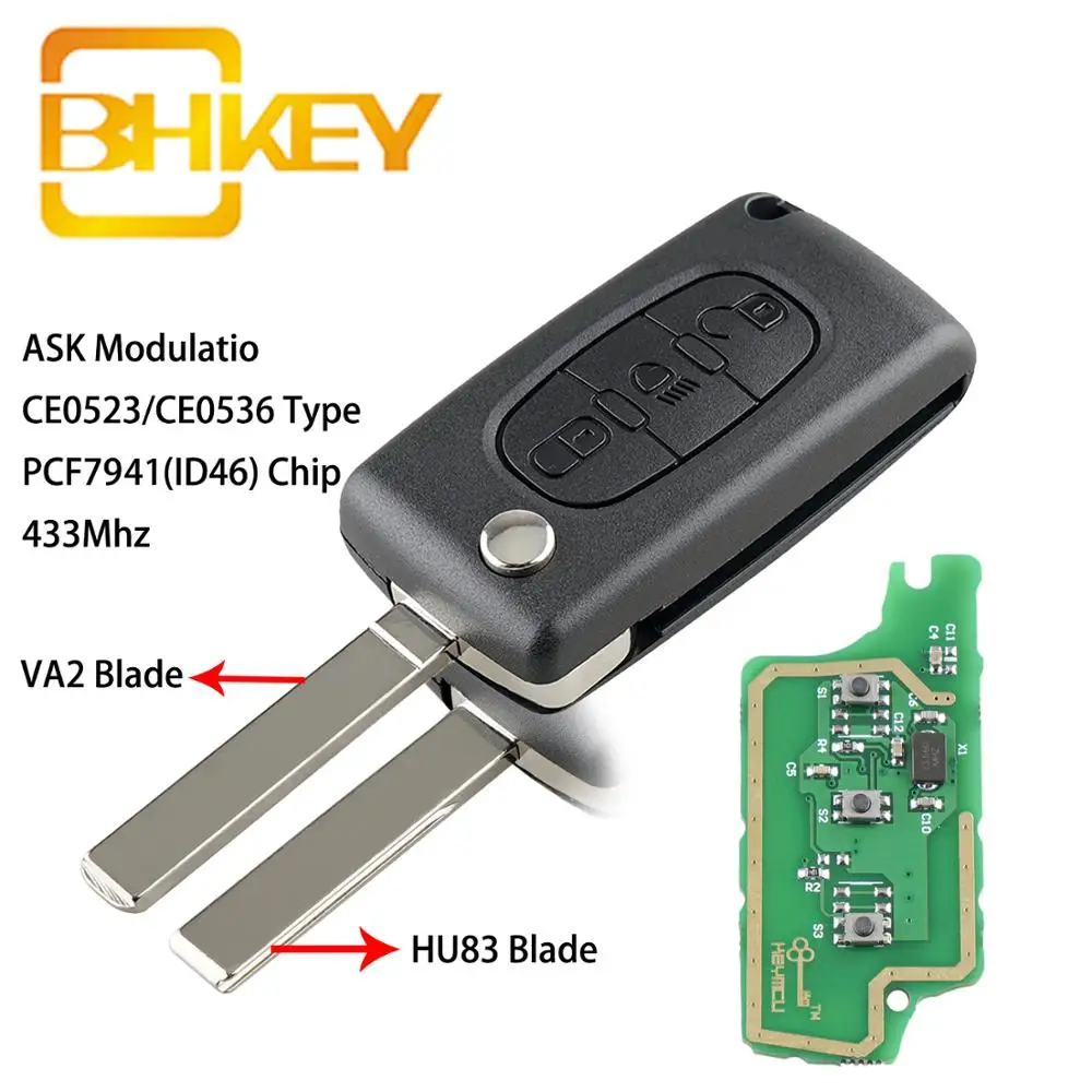 BHKEY для ключ Citroen 3 кнопки флип умный брелок ключей автомобиля C2 C3 C4 C5 C6 C8 до 2011