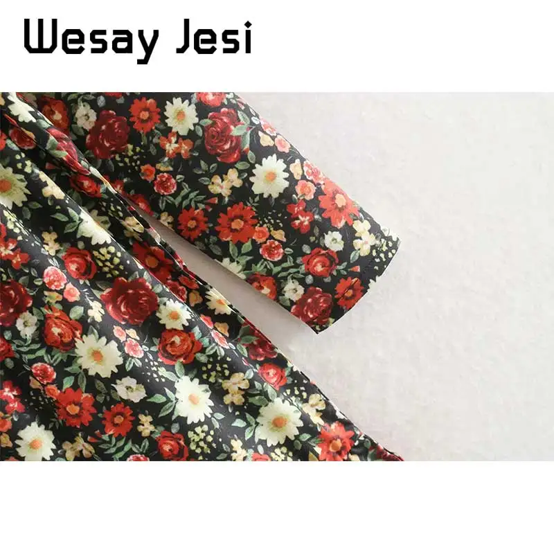 2019 Новое Женское платье в винтажном стиле с цветочным принтом Длинные рукава V