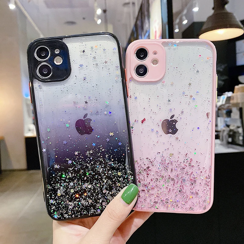

Luxury Glitter Bling Coque Huawei P30 Lite P40 Pro Y5p Y6p Y7p Honor 9S Nova 6 SE 7i Mate30 Clear Case For Iphone 11 12 Pro Max