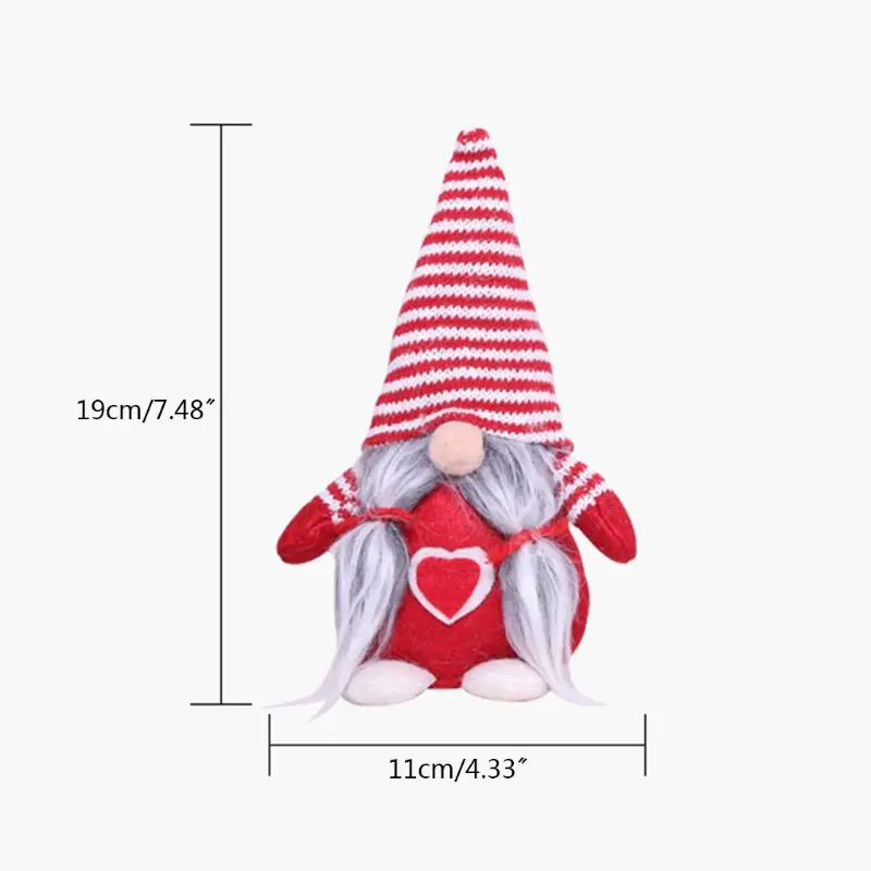 

3pcs Valentine's Day Heart Shape Gnome Handmade Swedish Tomte Plush Dolls E56E