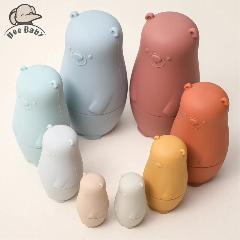 

1set Matryoshka Doll Toys Cute Bear Shape Silicone Russian Nesting Dolls Food Grade Teether Material Educational Toy for Kid