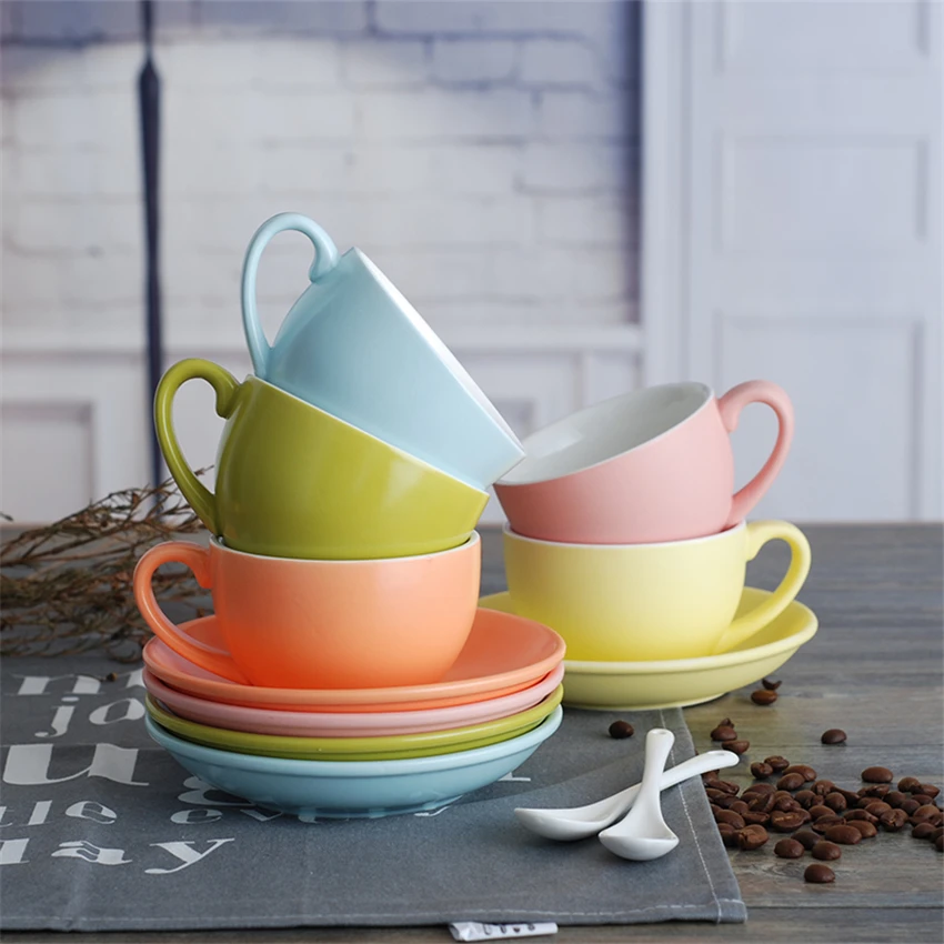 Матовая 300 мл большая емкость европейские керамические кофейные чашки Блюдце