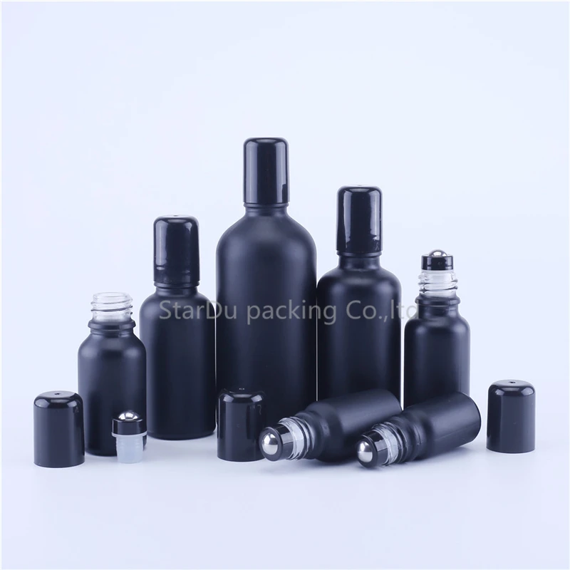 

5ml-100ml Roll-on Matte Black Bottles with Stainless Steel Roller Balls Essential Oil Perfume Refillable Bottles Beauty Care