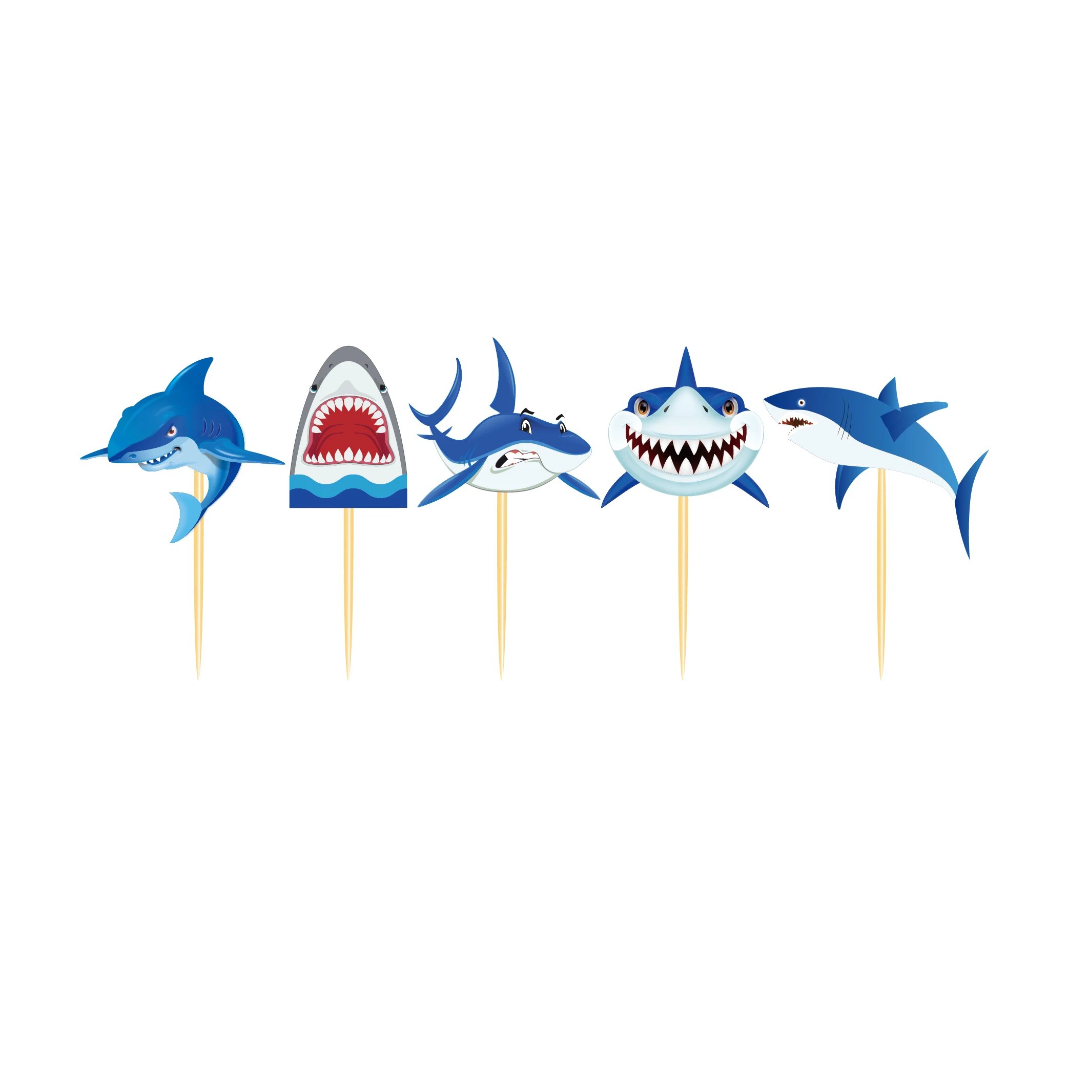 Вечеринка в честь Дня Рождения, сувениры, Deep Sea Blue Shark, Топпер для торта, морская тематика, вечерние декоративные обертки для кекса, украшения