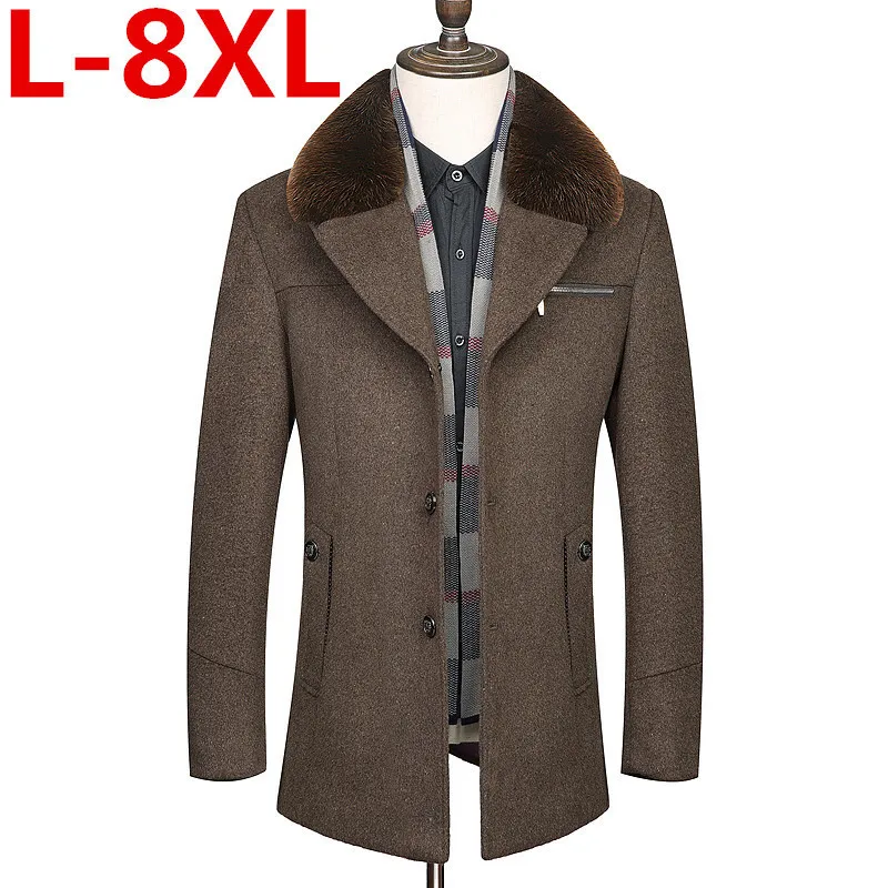 

New plus size 7XL 6XL5XL Long Big Fur Collar Winter Jacket Men Wool Turn Down Collar Thick Warm Mens Cashmere Coat Winter Jacket