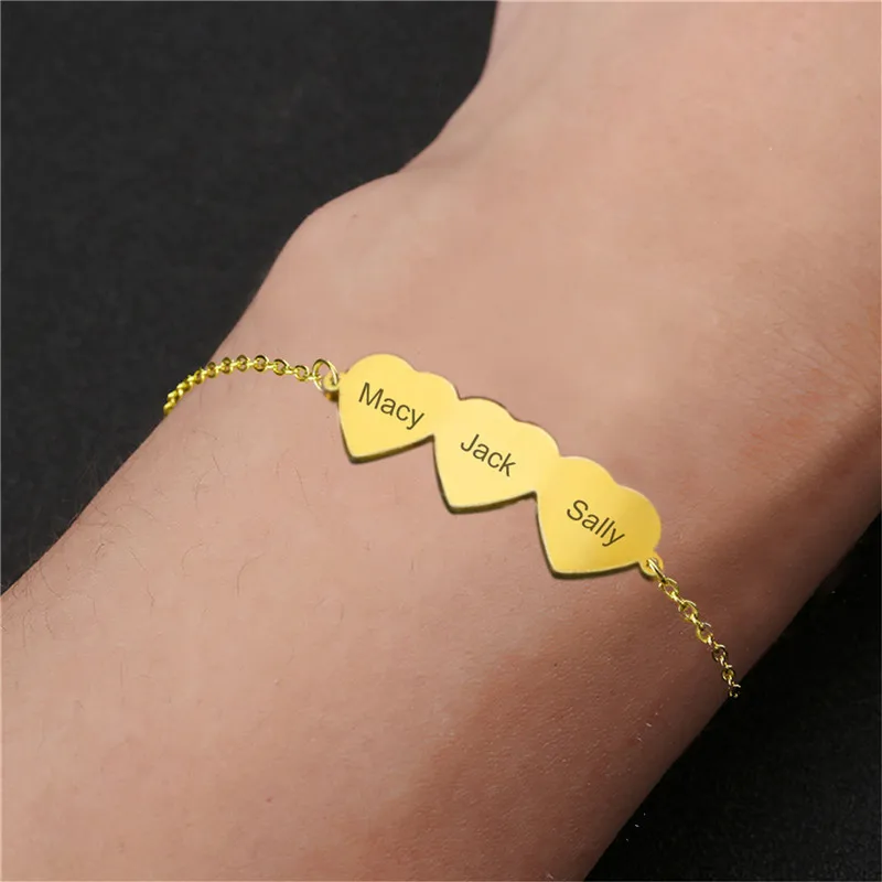 

Personalized Stainless Steel Charm Bracelets Engraving Name Words Letter Custom Bracelet Bangle Customized Jewelry For Women Men