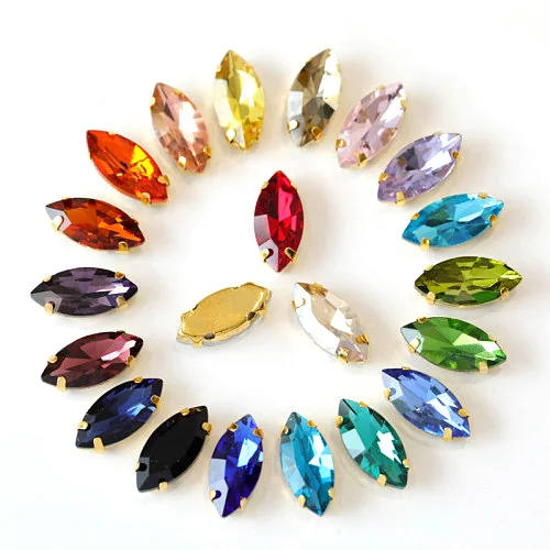 Mix Colors Конский глаз Разноцветные Хрустальные пришитые Стразы Navette много размеров стразы для шитья с золотыми когтями для свадебного платья E7073 - Цвет: Mix Colors