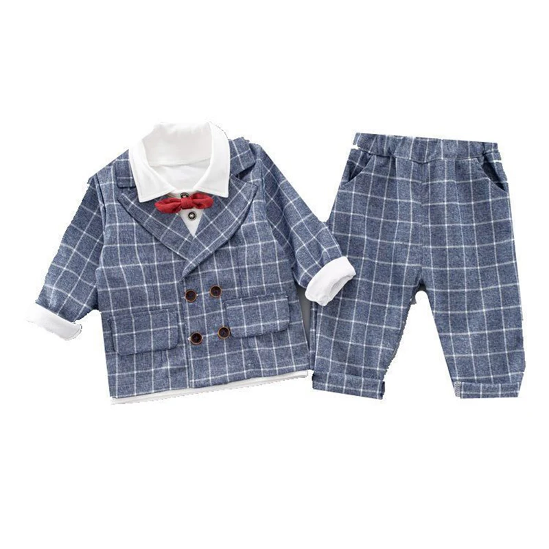 Клетчатые стильные костюмы в британском стиле для маленьких мальчиков Осенние