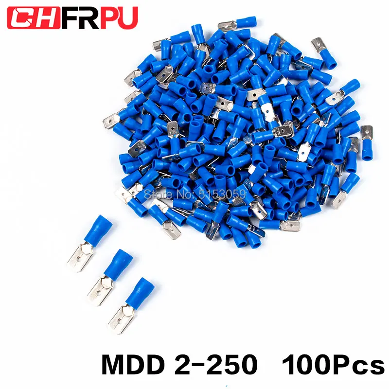 100 шт. 6,3 мм 16-14AWG FDFD/FDD/MDD 2-250 Женский Мужской изолированный Электрический обжимной терминал для 1,5-мм2 Кабельный разъем провода