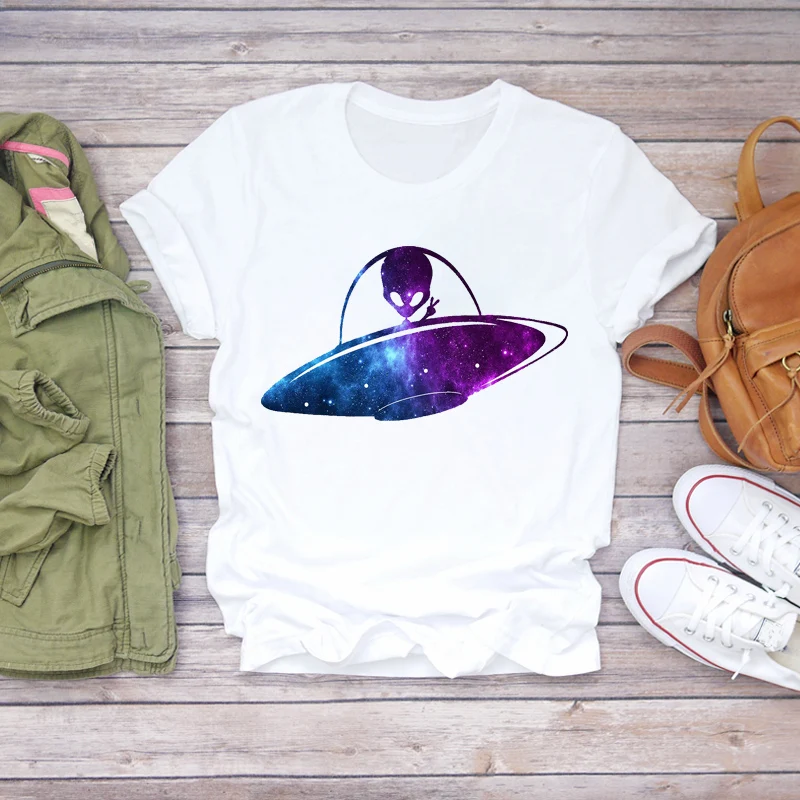 Женская Винтажная футболка с забавным рисунком инопланетянина летняя модная