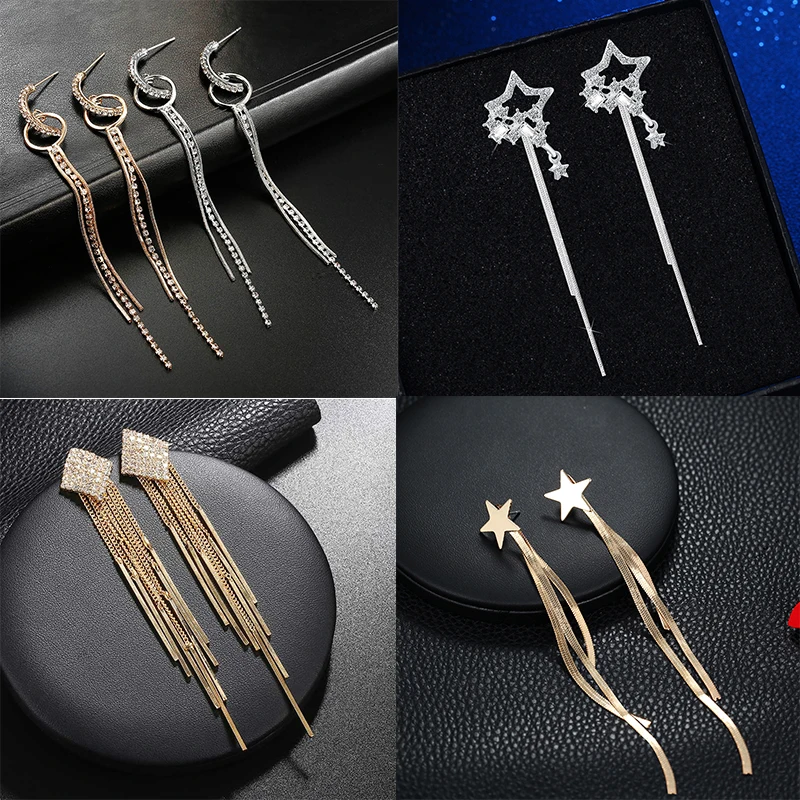 Винтажные серьги с кисточками и кристаллами для женщин богемные длинные Цепочки