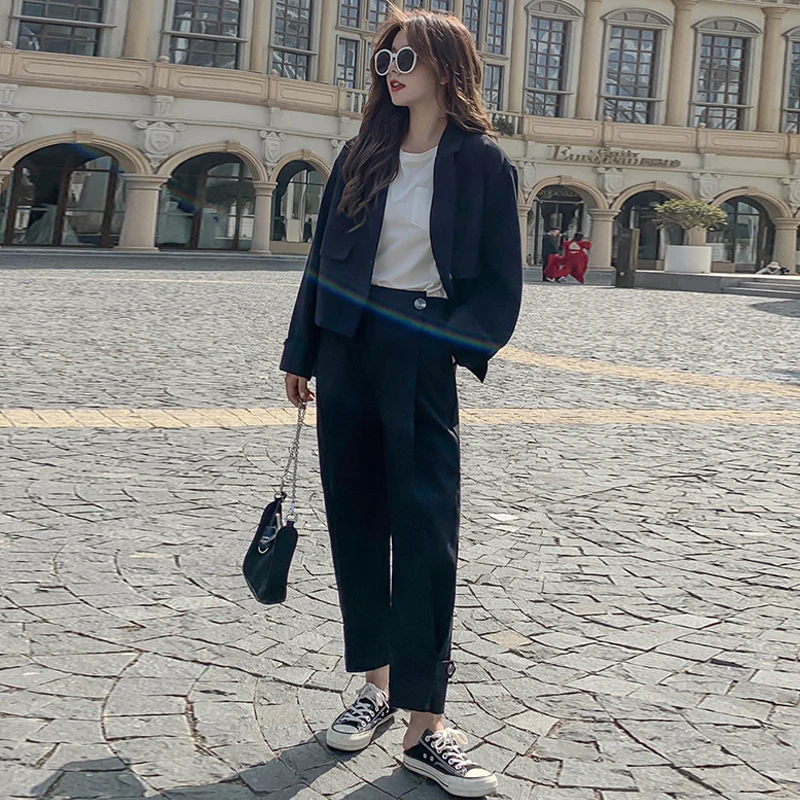 

New fashion autumn women high quality temperament suit and fashion pants work style elegant vintage solid outdoor cute pant suit