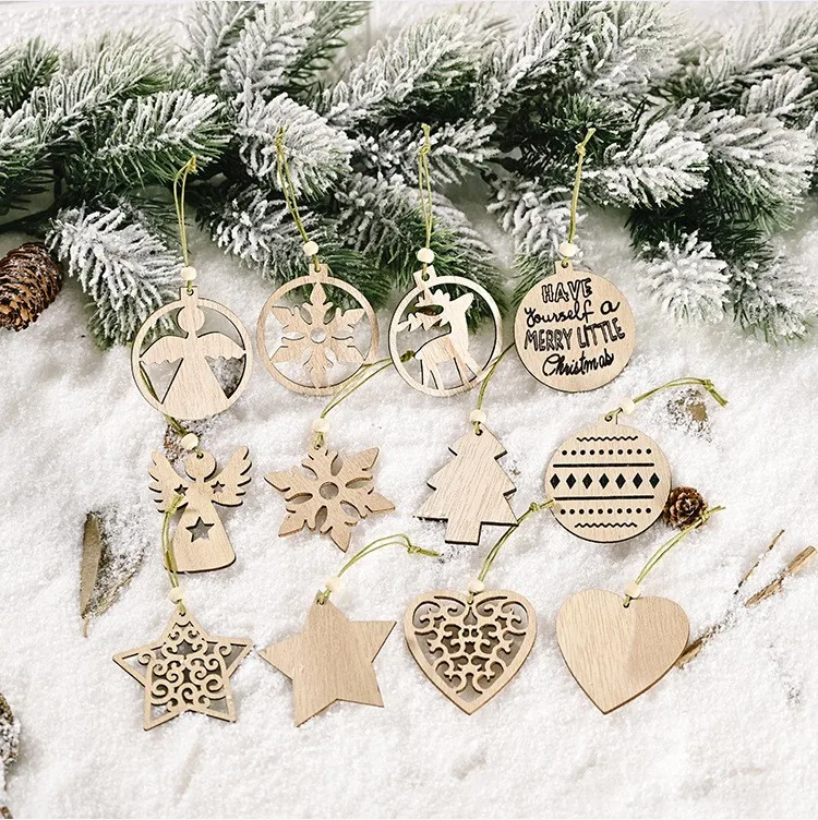 

12PCS/Box Christmas Wooden Pendant Ornament DIY Xmas Tree Wood Pendant Home Xmas Party Hanging Decor Gift Craft New Year Gifts