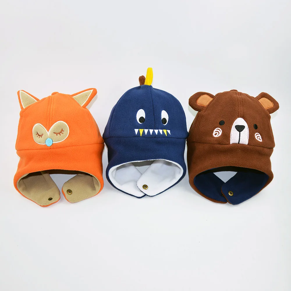 Новинка 2019 года детская зимняя шапка с рисунками животных лиса медведь ушами из