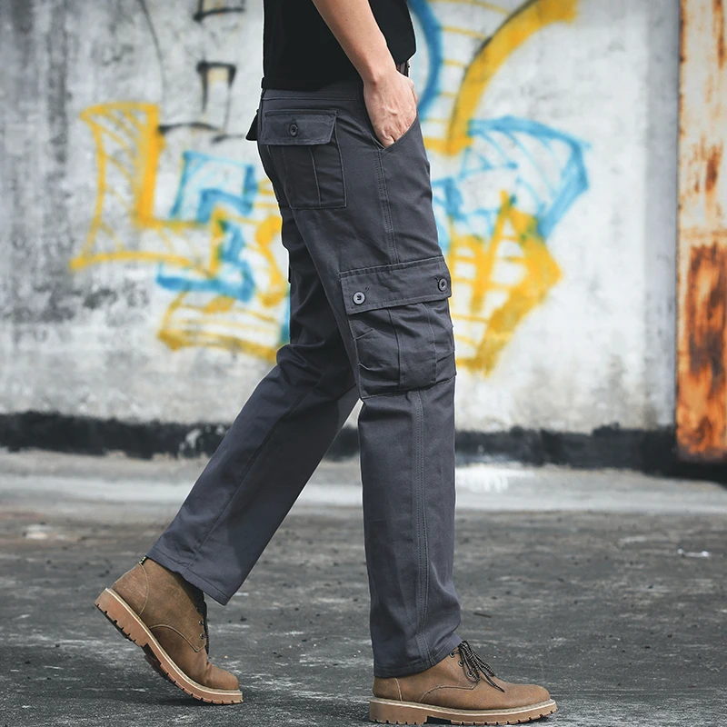 

Plus Size 28-40 Cargo Pants Men Outwear Multi Pocket Casual Cotton Straight Slacks Pants Military Trousers Overalls Zipper Pants
