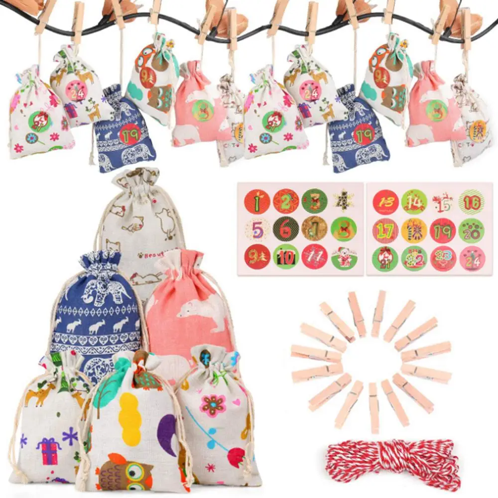Мешок для конфет с рождественским рисунком джутовый пакет календарем и обратным