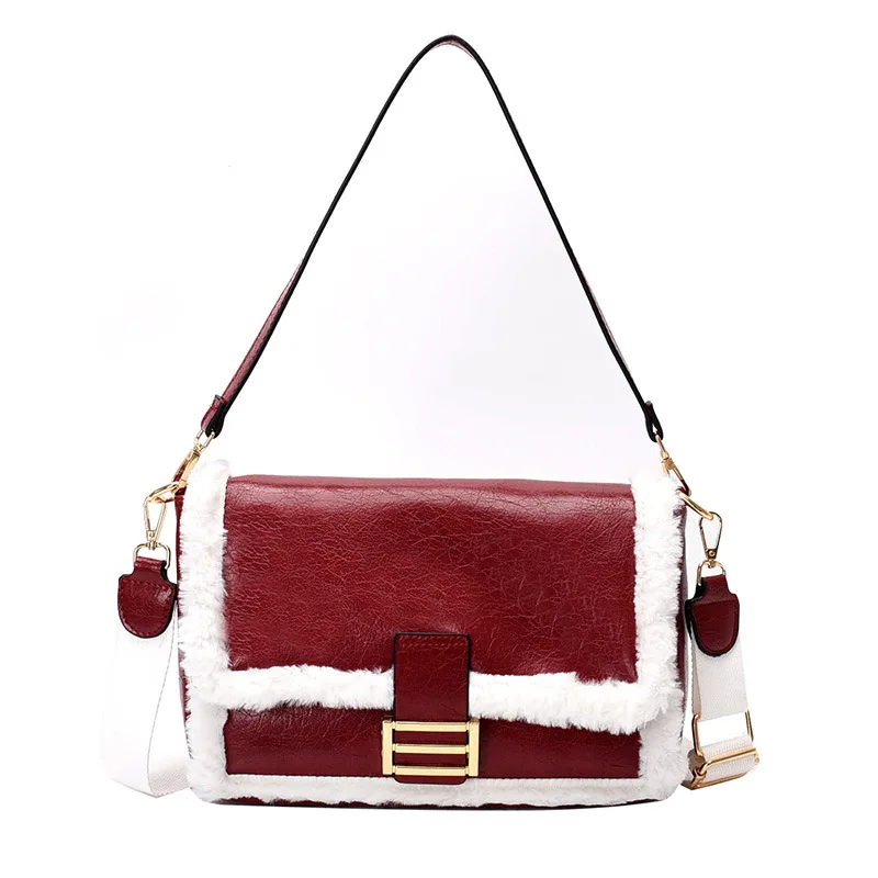 Зимняя шерстяная кожаная сумка через плечо в стиле ретро роскошная женская