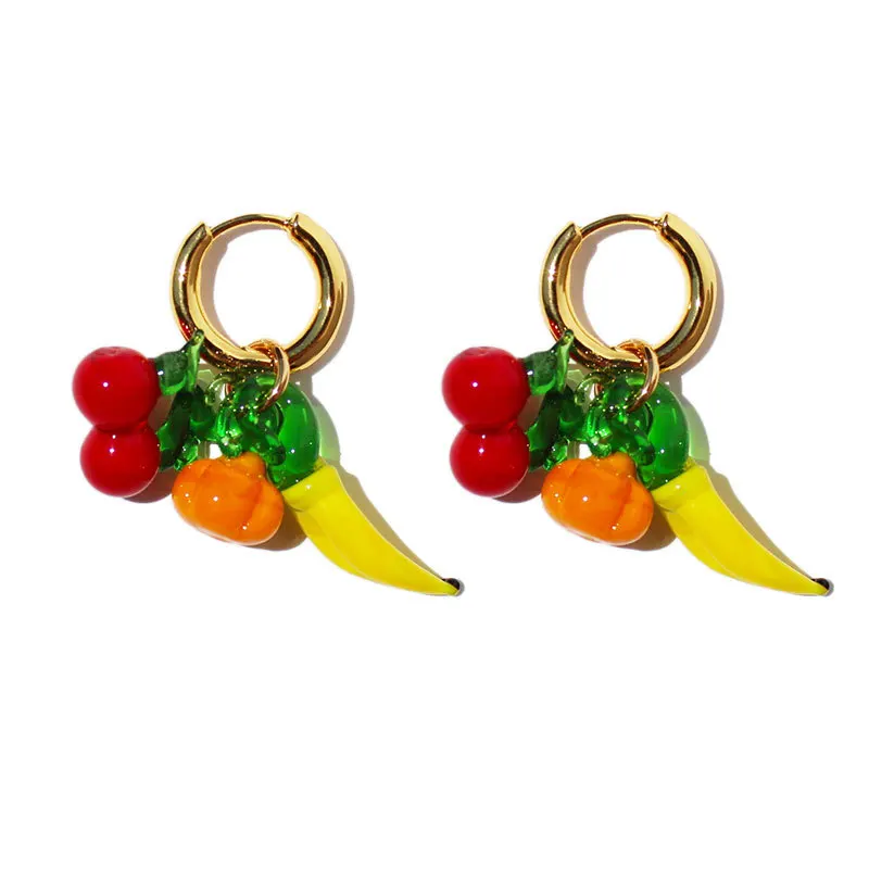 

Summer new cute pumpkin banana cherry glazed pendant girl fun design sense three-dimensional fruit shape cherry earrings