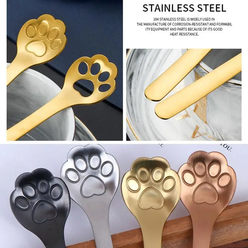 

1Pc Cute High Quality Cat Claw Mini Creative Coffee Sugar Dessert Spoon Soup Cake Stirring Teaspoon Gifts Steel U1R8