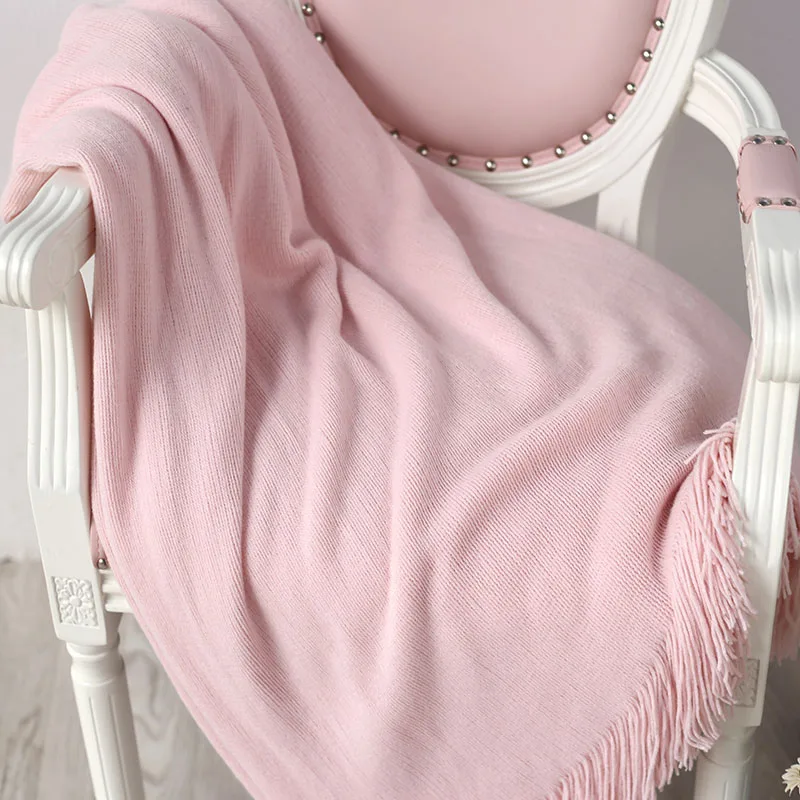 Одноцветное вязаное пледы нитки одеяло для дивана кровать путешествие самолет