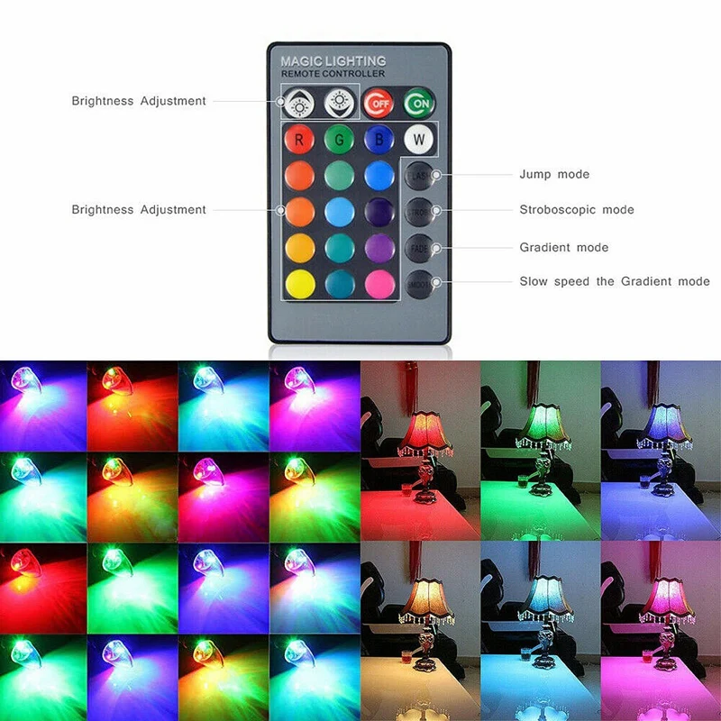3 Вт умная E12 RGB светодиодная цветная лампа с 24 кнопками дистанционного управления