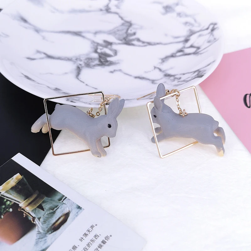 

Rabbit Drop EarringsLovely Vivid Running Cute Animal Geometric Square Bunny Earrings Personalized Jewelry