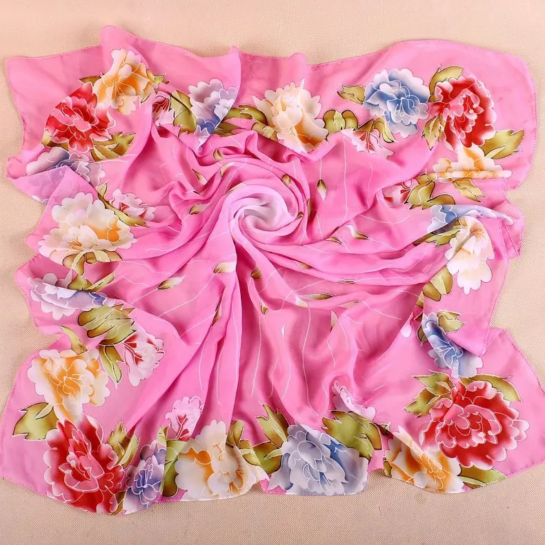 2020 FAL/WIN peony flower print chiffon scarf silk square hijab cool shawl ladies foulard femme Scarves hair bufanda mujer | Женские
