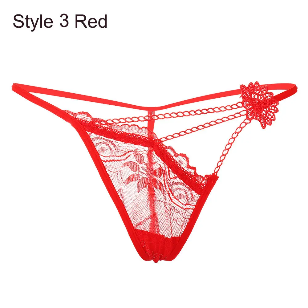Style 3 red Сексуальное эротическое белье, стринги, женские кружевные трусики с цветами, трусы с низкой талией, сексуальное прозрачное нижнее белье с Т-образной спинкой, стильные трусы - Цвет: Style 3 red