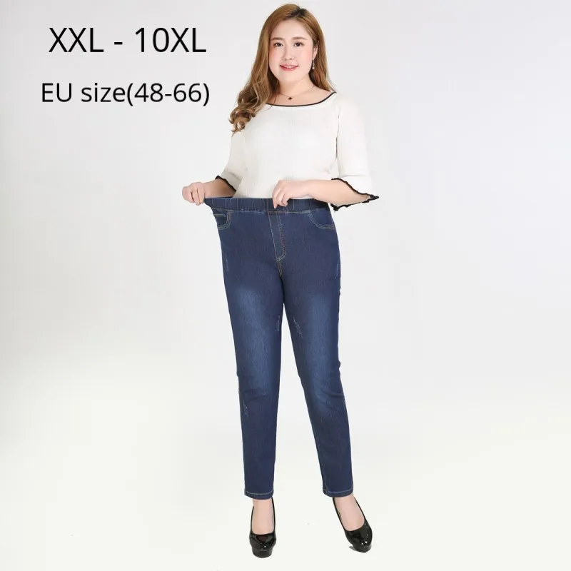 

Plus Size 9XL 8XL 7XL Women Spring Autumn Super Stretch Jeans Fashion Women High Wasited Jeans Pencil Trouser Jeans For Mujer