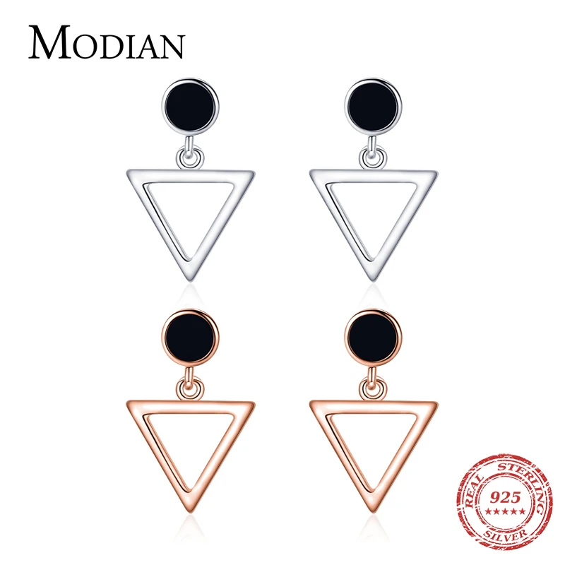 

Modian 100% 925 Sterling Silver Triangle Black Enamel Charm Female Stud Earrings For Women Girls Rose Gold Color Fine Jewelry