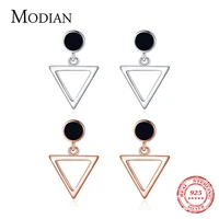 modian 100 925 sterling silver triangle black enamel charm female stud earrings for women girls rose gold color fine jewelry