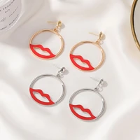 lats exaggerated hollow red lips earrings for women simple design round dangle earrings 2020 new drop earings fashion jewelry