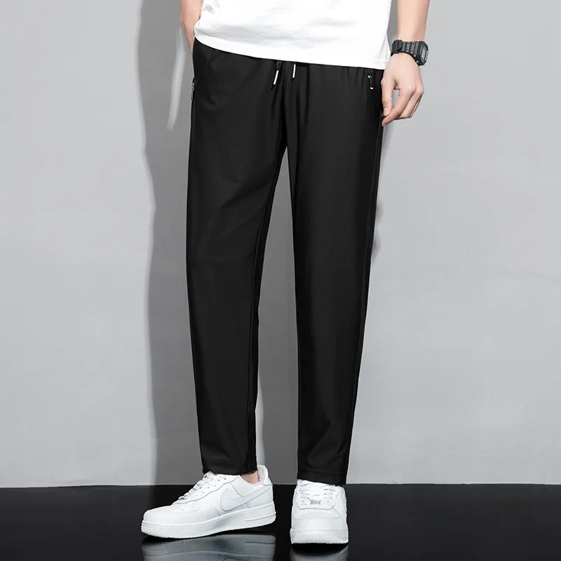 

Solid pants men's summer Korean fashion thin ice loose casual pants sports fitness stretch Capris