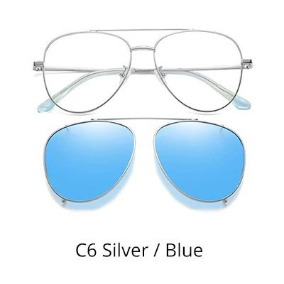 C6 Silver-Blue Ralferty Prescription Sunglasses Women Men Polarized Clip On Glasses Pilot Myopia Ladies Spectacle Frame 0 Degree Z17208 - Цвет линз: C6 Silver-Blue